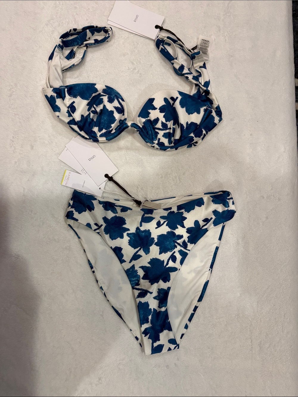 NWT Onia White Bikini with Blue Floral Print